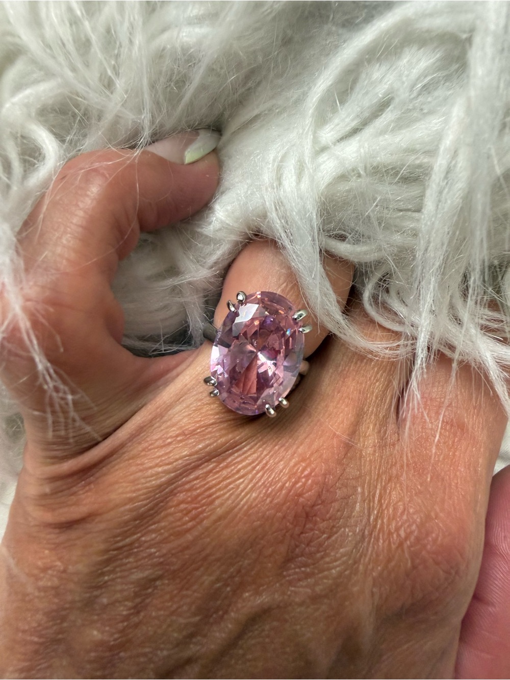 Elegant Pink Oval Gemstone Ring in Silver Setting
